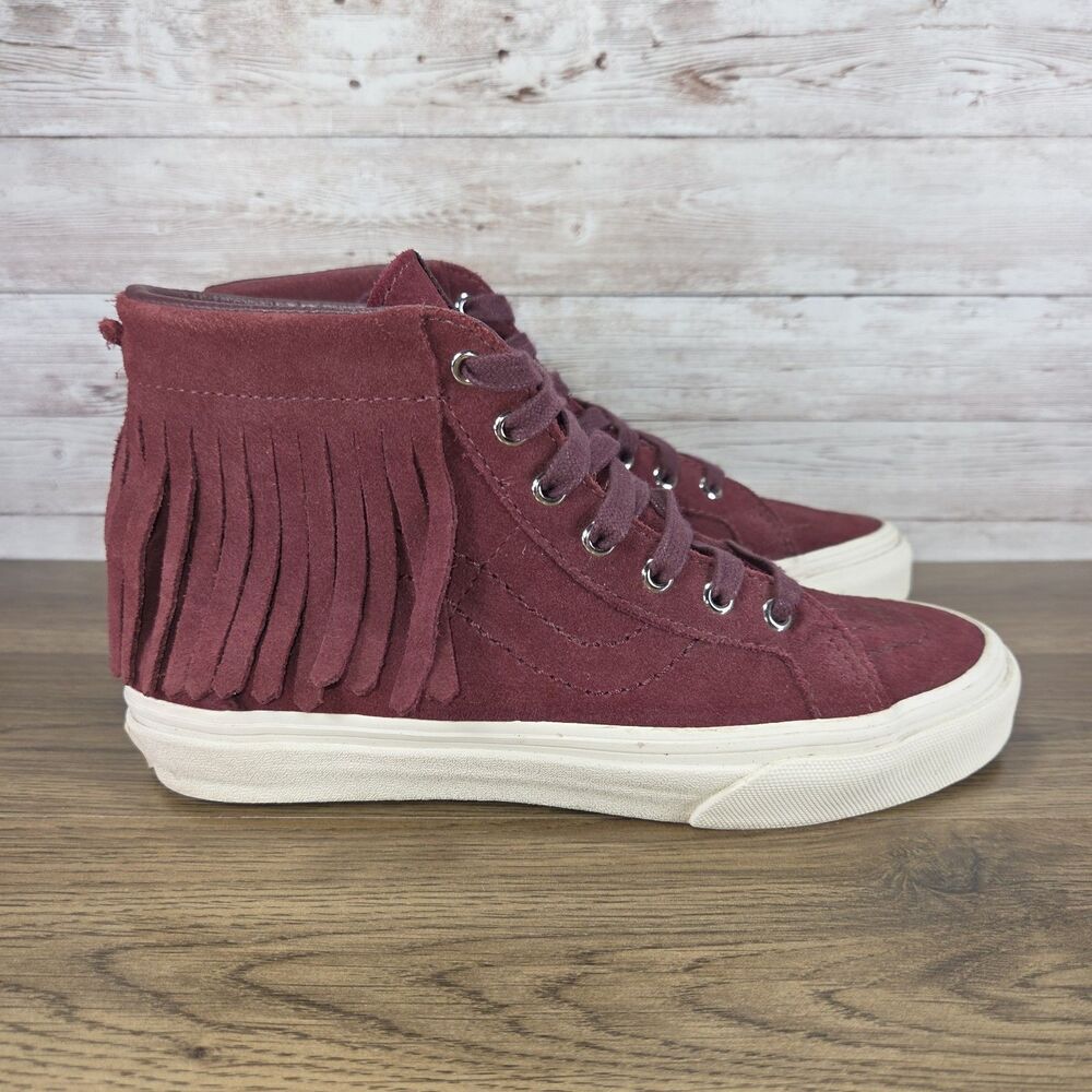 Vans Sk8-Hi Fringe Moccasin Port Royale Maroon Sneakers Women’s Size 5 Kids 3.5